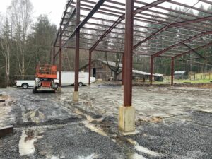 Steel building under construction in Elma WA by Zepp Construction